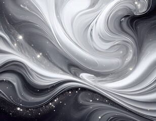 swirling gray and white abstract background with glitter resembling a cosmic nebula or fluid art ideal for modern designs and wallpapers