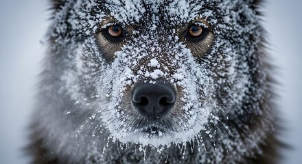 Close Up Young Siberian Husky Puppy with Snow Covering Face in Cold Winter Scene
