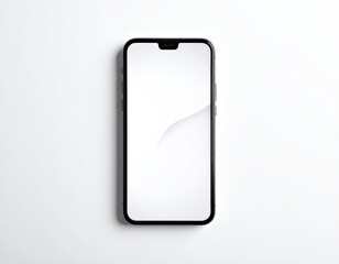 Black smartphone with a blank white screen and notch on a white background