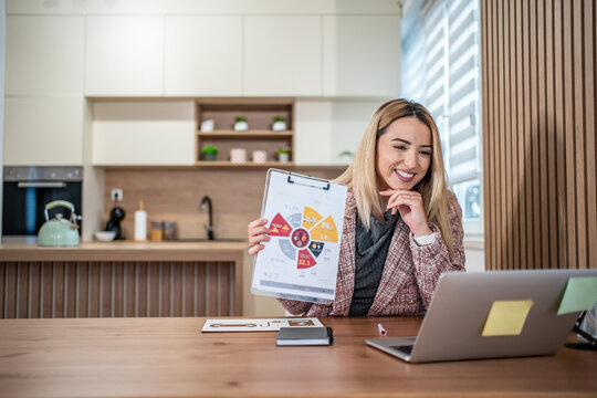 Woman presenting business data during remote work video conference