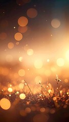 Golden light on dewy grass with a magical, sparkling bokeh background
