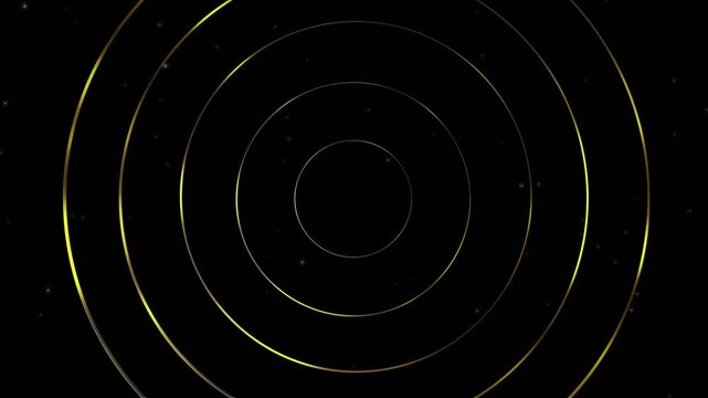 A black and gold circle with a yellow outline. The circle is surrounded by a dark twinkling Stars background. The circle is the main focus of the image