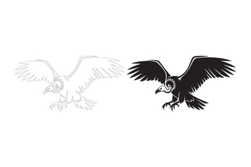 Silhouette and detailed drawing of an eagle in flight