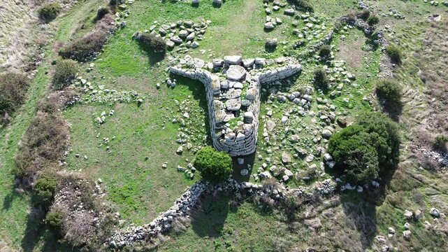 Drone aerial photo of Sa Domu de Sorcu ancient Giant&rsquo;s Tomb in Sardinia