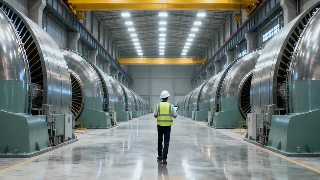 Inspecting extensive power generators while wearing protective