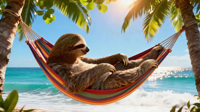 Relaxing tropical retreat, Peaceful coast hammock under radiant sunny