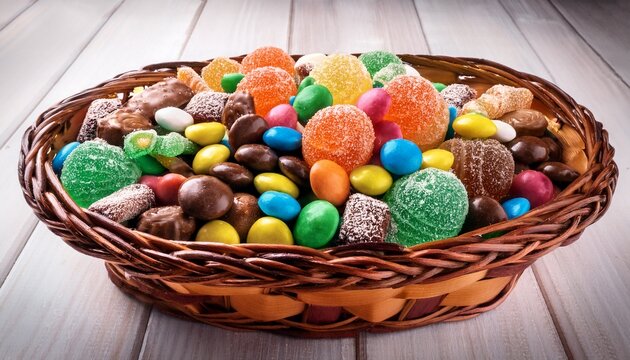 colorful candy basket with assorted sweets