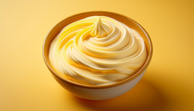 a bowl filled with a creamy swirled dessert against a pastel yellow backdrop simple sweet treat