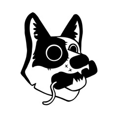 Black and White Stencil Dog Head Vector Tattoo Design
