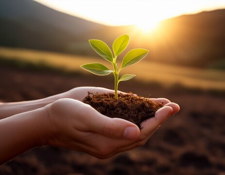 hand holding a sprouting plant symbolizing growth and sustainability - Powered by Adobe