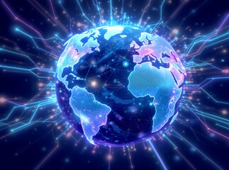 Stunning global network visualization showcasing worldwide digital connectivity and futuristic technology trends, ideal for innovative concepts