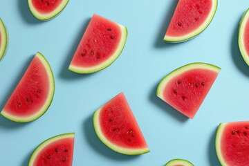 watermelon slices on a pastel blue background