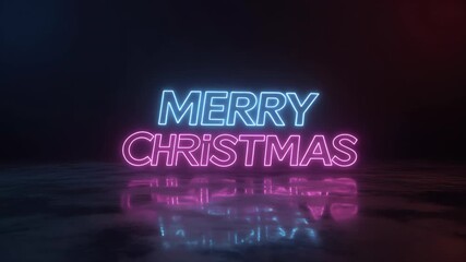 Vibrant neon Merry Christmas typography with electric blue magenta glow animated on a dark futuristic minimalist background - Powered by Adobe