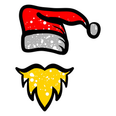 Santa Claus hat and beard with grunge textured colors