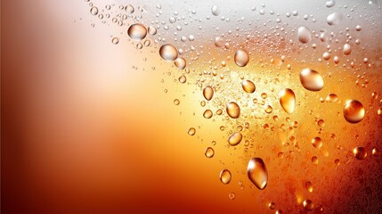 Macro droplets on warm orange gradient surface forming reflective liquid textures ideal for abstract backgrounds and creative design concepts, Generative AI