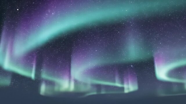 Teal and violet aurora arcs drifting softly with floating particles, creating a dreamy atmospheric backdrop for technology, sci-fi, music visuals, and premium abstract video design.