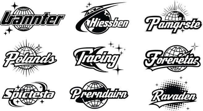 Collection of various logos featuring globe designs and stylized lettering