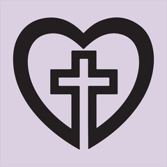 Obraz premium From Bible heart with cross line art vector