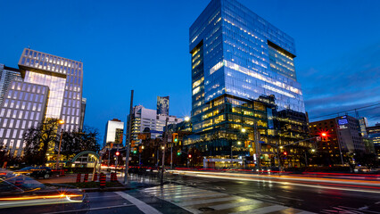 Toronto night scene,  intersection of University Av. and College St., eastbound