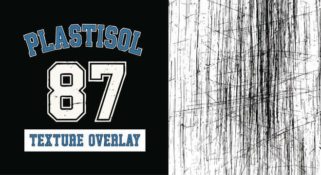 Plastisol texture overlay for creating a distressed, cracked screen print effect. Ideal for vintage t-shirt designs, retro typography, and posters