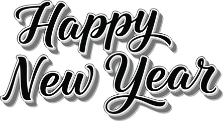 Retro styled "Happy New Year" text with a 3D shadow effect on a white background