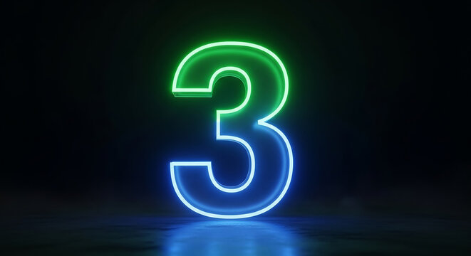 Number 3 neon light digital countdown