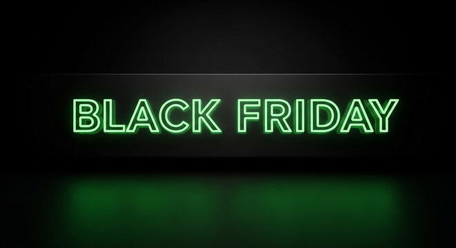Black friday green neon sign glowing dark background