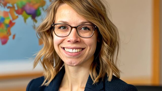 Business Portrait: A confident and accomplished businesswoman, exuding professionalism and approachability in her office setting. capturing a sense of focus, intelligence, and forward-thinking.
