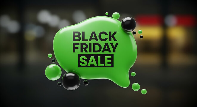 Black friday sale green speech bubble in 3d rendering