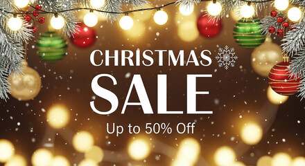 Christmas sale promotion banner with decorative ornaments