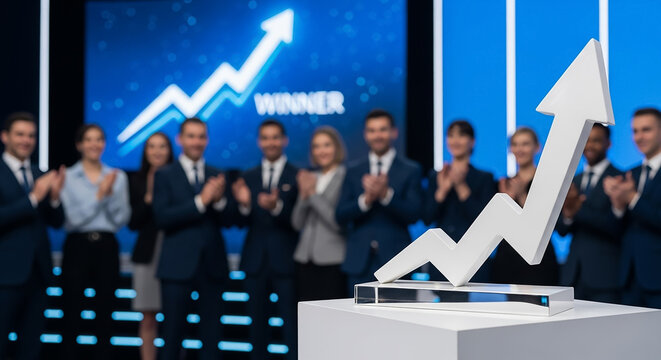 Business team applauding financial growth success award