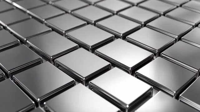 Shining Metallic Tiles: A close-up view reveals a pattern of lustrous, squared tiles, their reflective surfaces subtly capturing light and shadow, creating a dynamic visual texture.