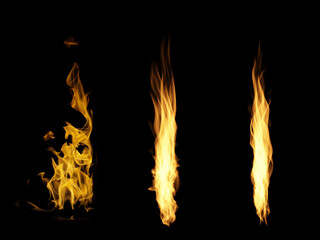 Collection of Bright, fiery flames rising against a dark black background and Transference