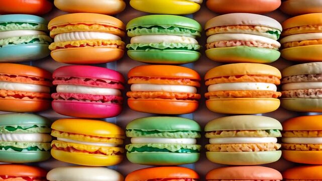 Sweet Symphony of Colors: A delectable arrangement of vibrantly hued macarons, each a perfect bite of delicate delight, creating a visually stunning mosaic of flavors and textures.