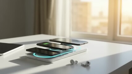 Multiple smartphones charging on a modern desk - Powered by Adobe