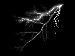 Collections of Bright electric flashes of a lightning bolt illuminate the night sky during a powerful thunderstorm