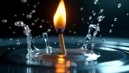 Match slowly sinks into water and extinguishes as splashes rise in dramatic sequence. - Powered by Adobe