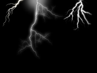 Collections of Bright electric flashes of a lightning bolt illuminate the night sky during a powerful thunderstorm