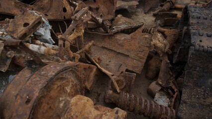 rusty gear closeup, detailed view of corroded machinery, macro examination of rusted mechanical components