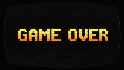 Game over screen retro arcade glitch effect pixelated video game end screen animation loop background - Powered by Adobe