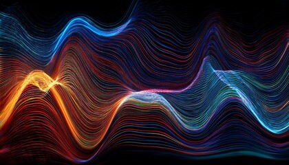 Abstract Digital Waves With Glitch Effect And Colorful Distortions In Dark Background