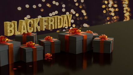 The Luxury Black Gift Boxes with Orange Ribbon 3d rendering.