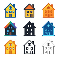 Fototapeta premium Colorful house icons set featuring nine distinct designs in various styles