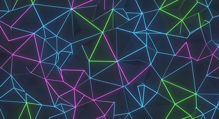 Vibrant Geometric Surface with Neon Lines and Polyhedral Texture