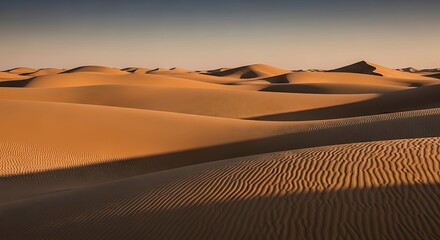 Rolling sand dunes under soft twilight embrace the desert panorama