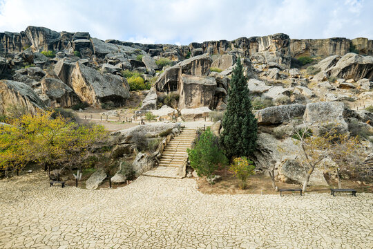 Gobustan National Park in Azerbaijan. Landscape of Gobustan State Historical and Cultural Reserve