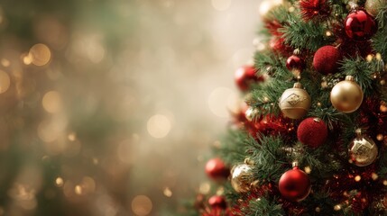 Obraz premium Beautifully Decorated Christmas Tree with Red and Gold Ornaments
