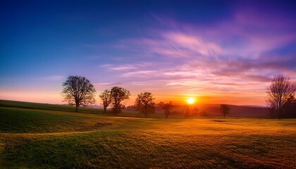 Fototapeta premium Colorful Abstract Landscape With Blurred Trees At Sunrise Or Sunset