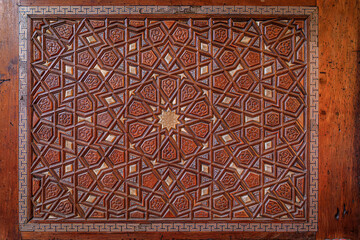 Ornate wooden door with Islamic geometric patterns, Suleymaniye Mosque, Istanbul