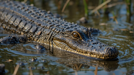 Fototapeta premium close up of of american alligator swimming in the marsh at san bernard national wildlife refuge near brazoria, on the gulf coast of texas